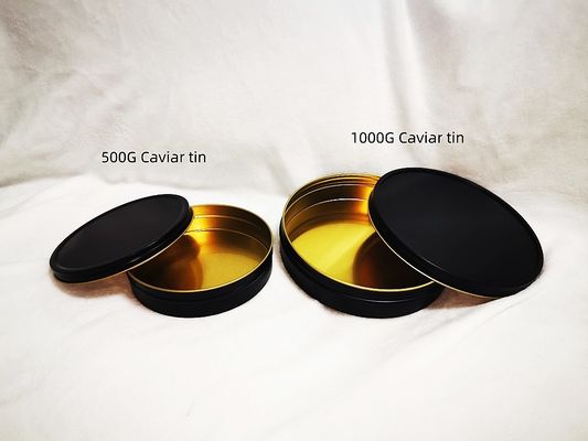 الفراغ الفارغ علبة القصدير الكافيار الصف الغذائي التعبئة 1000 مل / غرام 1 كجم مع أسود متطاطي داخل الذهب