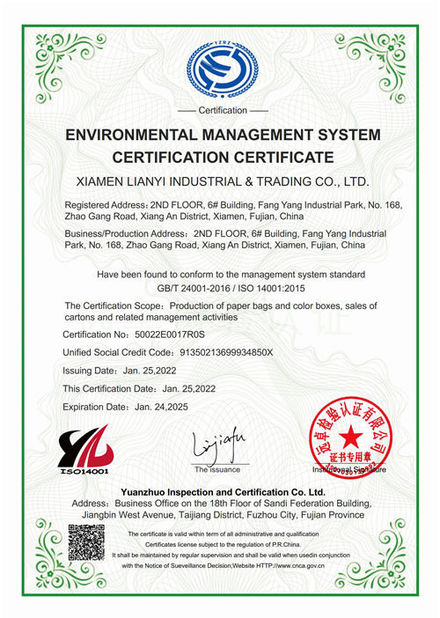 الصين Lianyi International industrial and trading co.,Ltd الشهادات